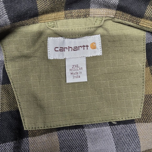 Carhartt 104146 Ripstop Solid Shirt Jacket 2XL Green Flannel Lined Coat - Picture 2 of 9